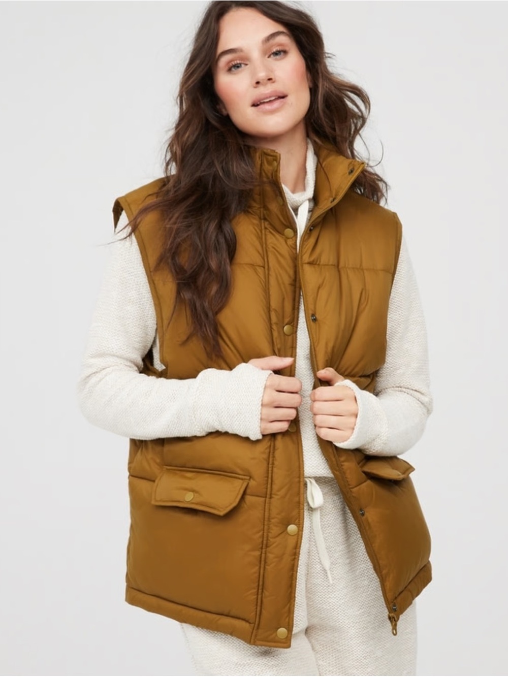 Quilted Puffer Vest in Mustard - Women's Sleeveless Jacket